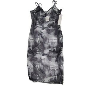 Almost Famous Newspaper‎ Print Bodycon Dress Sleeveless Retro XXL